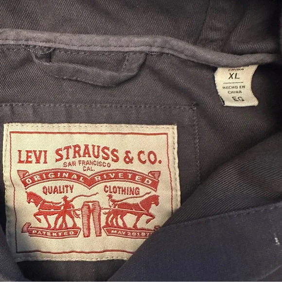 Levis Denim Pullover Hoodie Jacket Men’s Size XL Navy Y2K 1/2 Zip Logo Sleeves - Picture 3 of 15